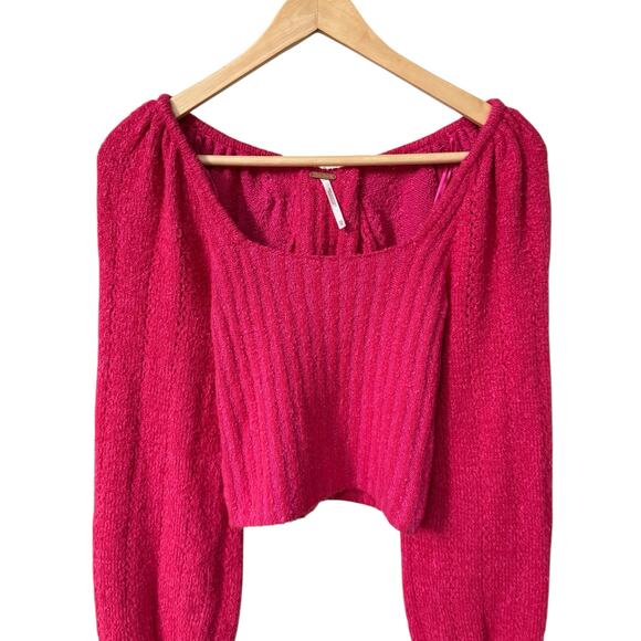 Free People Pink Cropped Ribbed Knit Katie XS Sweater Soft Cozy - Picture 6 of 11
